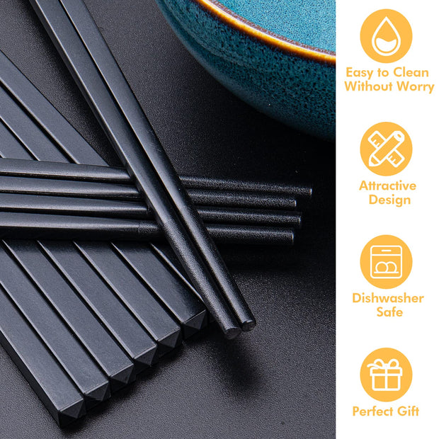 5 Pairs Dishwasher Safe Fiberglass Chopsticks Set,9.5 Inch Reusable Japanese Chinese Chopsticks , Non-Slip, Easy to Use (colorful ) (9.5 inch, pure black)