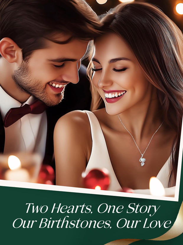 Necklaces for Women 925 Sterling Silver Double Love Heart Flame Opal Birthstone Necklaces,Jewellery Gifts for Women/Wife/Her/Mum Anniversary Birthday Mothers Day Christmas Valentines