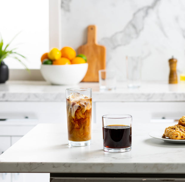 Everyday Drinking Glasses Set of 8 Drinkware Hurricane Glasses, Kitchen Glasses for Cocktail, Iced Coffee, Beer, Ice Tea, Wine, Whiskey, Water, 4 Tall Glass Cups & 4 Short Dof Drinking