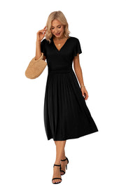 Womens Summer Wrap Dress Ladies Casual Ruffle Short Sleeve V-Neck Floral Beach Dresses for Women