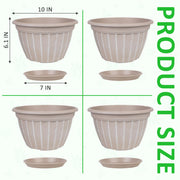 10 Inch Plants Pot,4 Pack Flower Pots,Planters Pot with Drainage Hole & Saucer,Modern Planters for Indoor Outdoor Plants,Decorative Resin Garden Pots for Outdoor Indoor Home Plants (Beige)