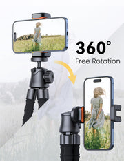 Phone Tripod, Portable and Flexible Phone Stand for Video Recording with Wireless Remote, 360° Rotating Tabletop & Travel Tripods for iPhone, Smartphones, Camera