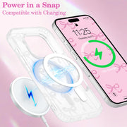 Magnetic for iPhone 14 Pro Max Case, Bow Case Compatible with MagSafe, Wireless Slim Clear Ribbon Aesthetic Phone Cover Anti-Yellowing Shockproof Protective Cover for Women Girl - White