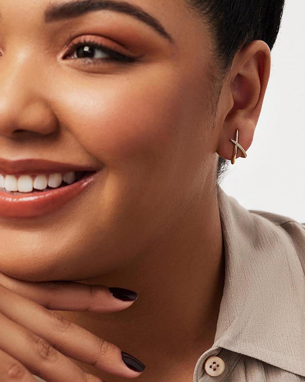 Gold Earrings for Women Trendy 14K Gold Plated Cubic Zirconia Diamond Stud Earrings 925 Sterling Silver Post Minimalist Lightweight Hypoallergenic Simple Jewelry Gift for Her