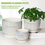 Ceramic Plant Pots Set of 3, 6.75/5.6/4.2 inch Planters with Drainage Holes and Saucer, Flower Pot Outdoor Indoor, Modern Decorative Planters for House Plants Garden Planters Succulent Pots