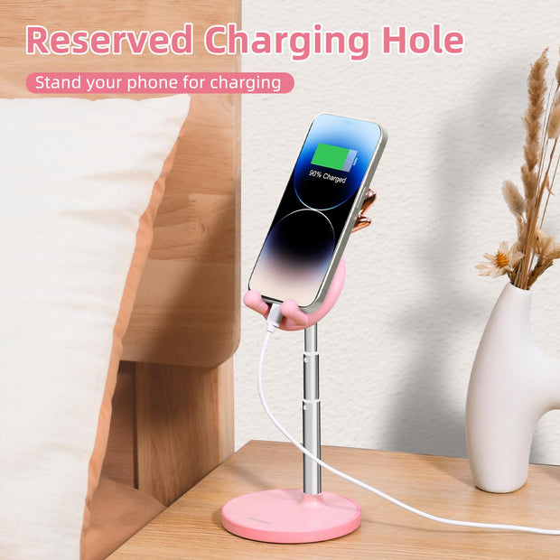 Cute Phone Stand for Desk, Deer Phone Holder, Angle & Height Adjustable Stand for iPhone, Kawaii Phone Stand Compatible with 4-12.9in Devices (Pink)