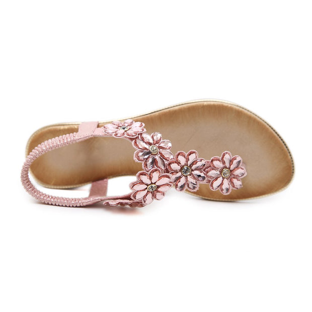 Women's Flat Sandals Ladies Thong Flat Sandals Bohemian Beaded Strap Sandals Diamante Rhinestone Leather Sandals