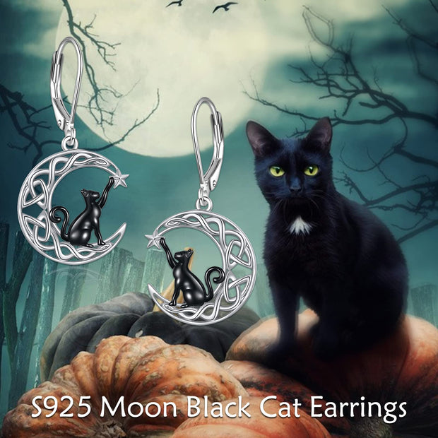 925 Sterling Silver Celtic Moon Cat/Cow/Star Leverback Earrings Cat Animal Jewellery Birthday Gifts for Women Girls