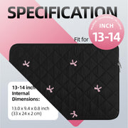 13-14 Inch Laptop Sleeve, Soft Protective Case with Embroidered Bows, Slim Lightweight Bag Compatible with 13-14 Inch MacBook Chromebook PC Notebook, Black