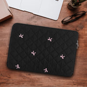 13-14 Inch Laptop Sleeve, Soft Protective Case with Embroidered Bows, Slim Lightweight Bag Compatible with 13-14 Inch MacBook Chromebook PC Notebook, Black