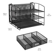 Rectangular Desk Organiser 3 Tray Sliding Drawer and Hanging File Holder, Black