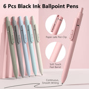 Smooth Writing Black Ink Ball Point Pens | High-end Long Lasting Retractable Pen for School, Home, Office (6 Pens with 3 Refills)