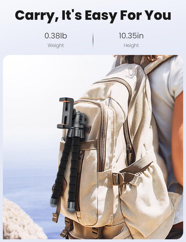 Phone Tripod, Portable and Flexible Phone Stand for Video Recording with Wireless Remote, 360° Rotating Tabletop & Travel Tripods for iPhone, Smartphones, Camera