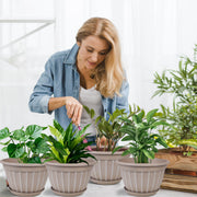 10 Inch Plants Pot,4 Pack Flower Pots,Planters Pot with Drainage Hole & Saucer,Modern Planters for Indoor Outdoor Plants,Decorative Resin Garden Pots for Outdoor Indoor Home Plants (Beige)