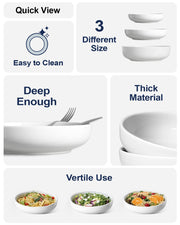 Pasta Bowls 45 oz, Salad Bowls Set for Serving Soup, Pasta, Noodle, Dinner, Large Kitchen Bowl Plates, Microwave Safe - 8.5 Inch, Set of 4, White