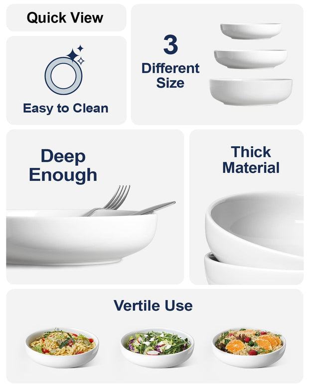 Pasta Bowls 45 oz, Salad Bowls Set for Serving Soup, Pasta, Noodle, Dinner, Large Kitchen Bowl Plates, Microwave Safe - 8.5 Inch, Set of 4, White