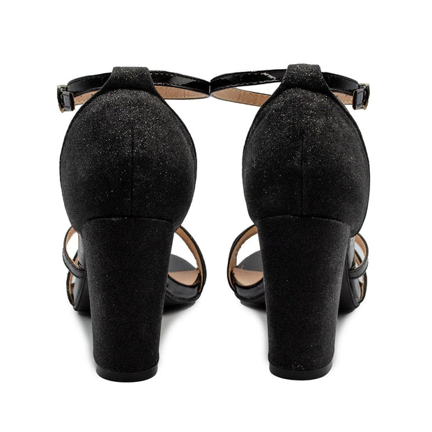 Womens Sparkle Diamante Low Mid Heel Sandals Wedding Bridal Prom Ladies Party