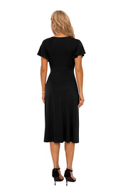 Womens Summer Wrap Dress Ladies Casual Ruffle Short Sleeve V-Neck Floral Beach Dresses for Women