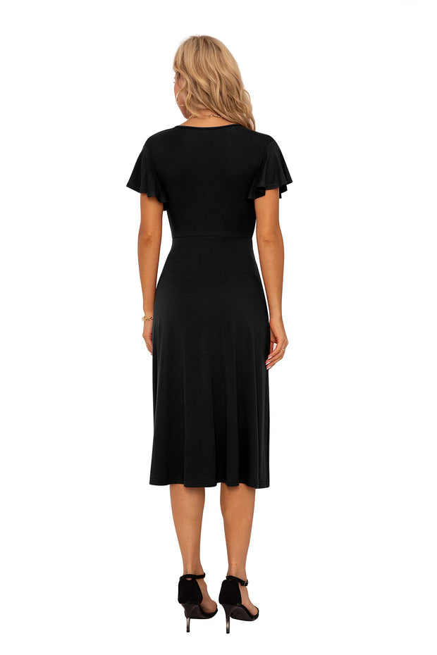 Womens Summer Wrap Dress Ladies Casual Ruffle Short Sleeve V-Neck Floral Beach Dresses for Women