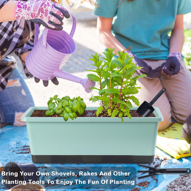 Window Box Planter 8 Pcs, 17 Inches Rectangle Flower Pots with Drainage Holes and Trays, Vegetable Planters for Windowsill Patio Garden Balcony Home Porch Yard Indoor Outdoor