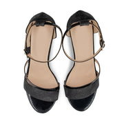 Womens Sparkle Diamante Low Mid Heel Sandals Wedding Bridal Prom Ladies Party