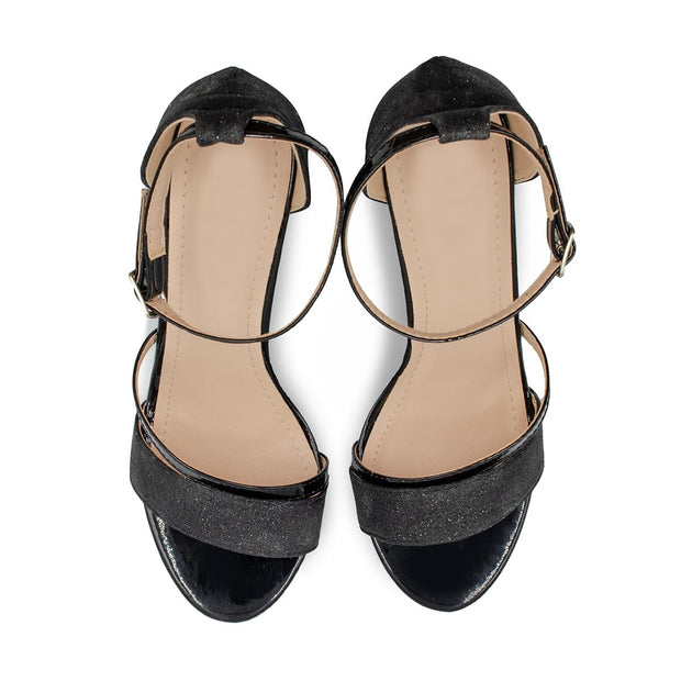 Womens Sparkle Diamante Low Mid Heel Sandals Wedding Bridal Prom Ladies Party