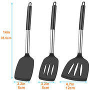 3Pcs Silicone Spatula Set Heat Resistant Spatulas for Nonstick Cookware Fish Turner Plastic Spatulas Rubber Wok Spatula, Long Large Spatula Silicone Cooking Use Kitchen Utensils Set