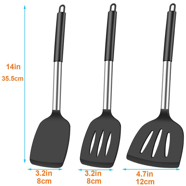 3Pcs Silicone Spatula Set Heat Resistant Spatulas for Nonstick Cookware Fish Turner Plastic Spatulas Rubber Wok Spatula, Long Large Spatula Silicone Cooking Use Kitchen Utensils Set