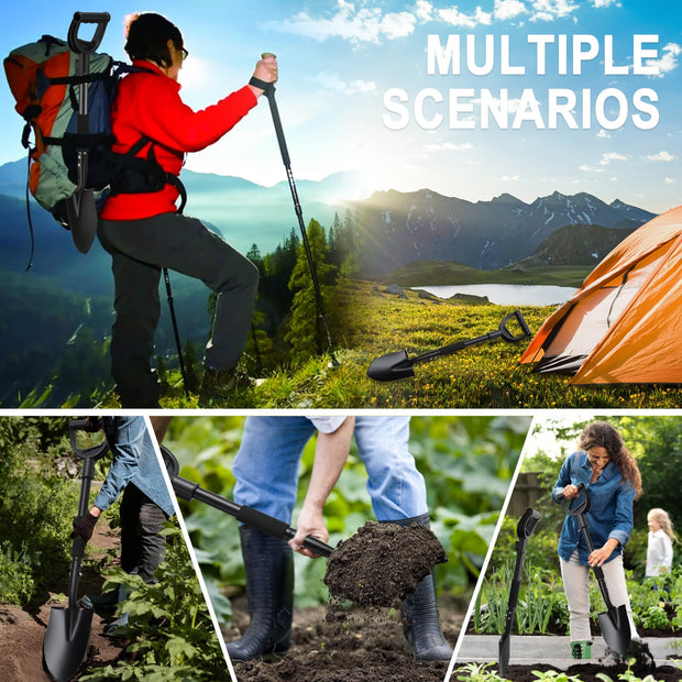 Garden Shovel for Digging, 31 inch Small Shovels Heavy Duty Portable Mini Spade with Curved D-Handle for Gardening, Digging, Camping, Car, Kids Sand Beach Shovels