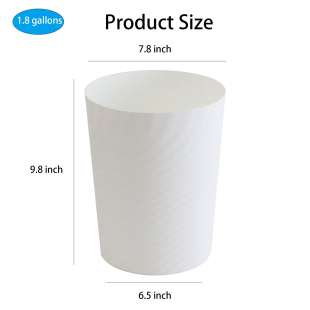 Plastic Small Trash Can Wastebasket, Garbage Container Basket for Bathrooms, Laundry Room, Kitchens, Offices, Kids Rooms, Dorms, (White, 1.8 Gallon)