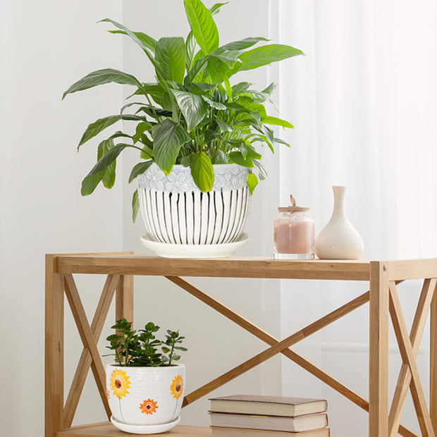 Ceramic Plant Pots Set of 3, 6.75/5.6/4.2 inch Planters with Drainage Holes and Saucer, Flower Pot Outdoor Indoor, Modern Decorative Planters for House Plants Garden Planters Succulent Pots