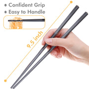 5 Pairs Dishwasher Safe Fiberglass Chopsticks Set,9.5 Inch Reusable Japanese Chinese Chopsticks , Non-Slip, Easy to Use (colorful ) (9.5 inch, pure black)