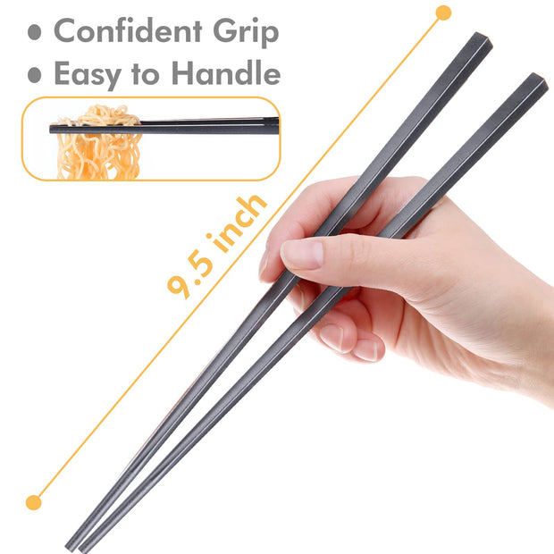 5 Pairs Dishwasher Safe Fiberglass Chopsticks Set,9.5 Inch Reusable Japanese Chinese Chopsticks , Non-Slip, Easy to Use (colorful ) (9.5 inch, pure black)