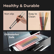 Random Mood Modern Design Chopsticks - Reusable, Dishwasher Safe, Non-Slip Fiberglass, Ice Fog Multi Color, 5 Pairs, 9.5in/24cm, Great for Chinese, Japanese, Korean Cuisine