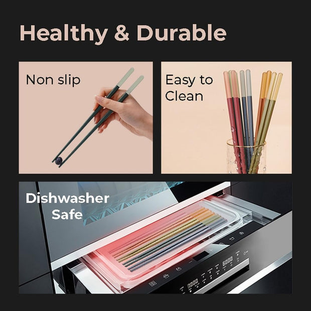 Random Mood Modern Design Chopsticks - Reusable, Dishwasher Safe, Non-Slip Fiberglass, Ice Fog Multi Color, 5 Pairs, 9.5in/24cm, Great for Chinese, Japanese, Korean Cuisine